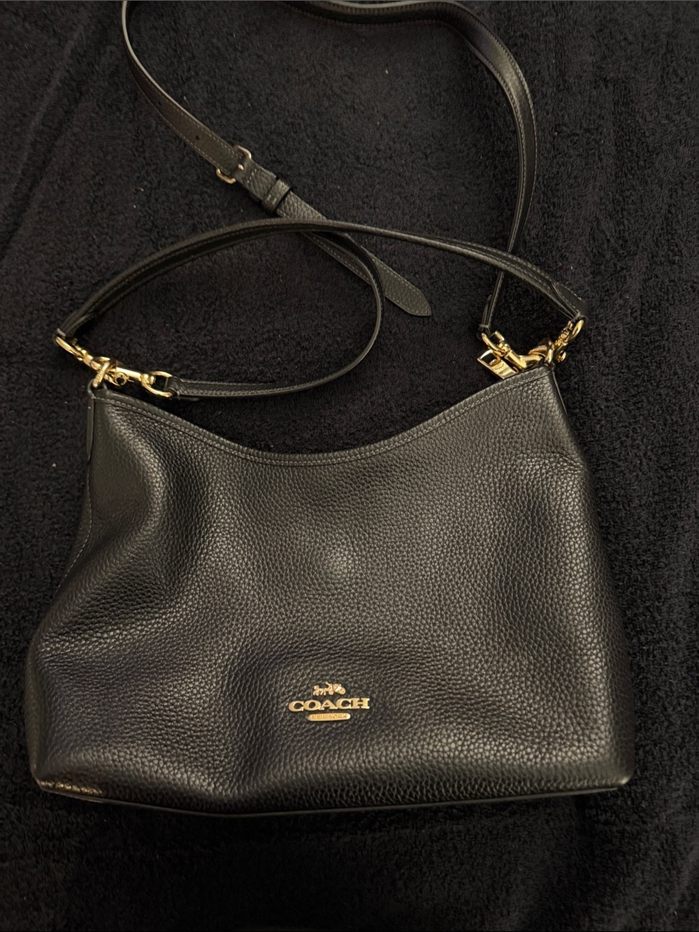 Coach Black Pebbled Leather Shoulder Bag with Gold-Tone Accents